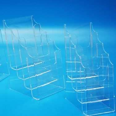 4-tier free standing, counter top brochure holders manufactured in clear acrylic