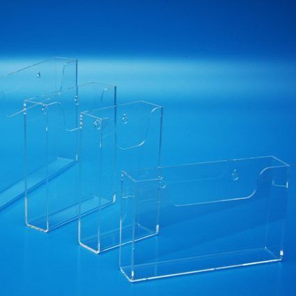 Wall mounting brochure holders manufactured in clear acrylic, in a range of page sizes.