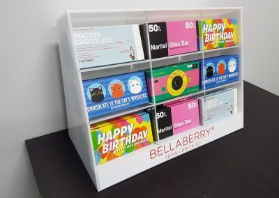 Free standing custom sectional display manufactured to house chocolate bars