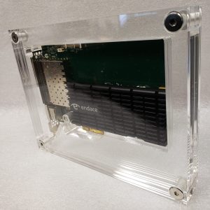 Layered Acrylic Display Multiple panels of acrylic sandwiched together with chrome interscrews, housing a computer component
