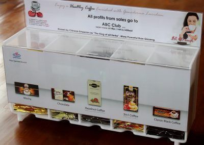 Acrylic honestly box manufactured in opal acrylic with clear acrylic sleeves for display and advertising.