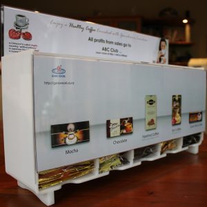 Honesty Box Acrylic honestly box manufactured in opal acrylic with clear acrylic sleeves for display and advertising.