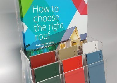 Custom acrylic brochure holder with individual pockets for samples