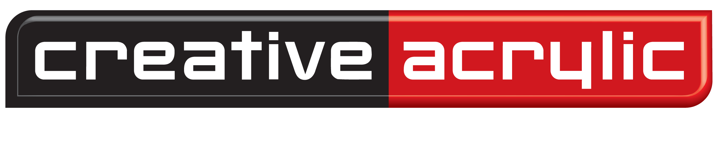 Creative Acrylic Logo in black and red with white text. Blakc text for company slogan.