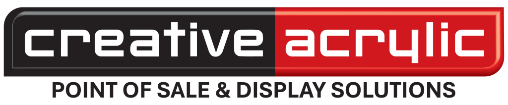 Creative Acrylic Company Logo Black Red and White with company slogan underneath