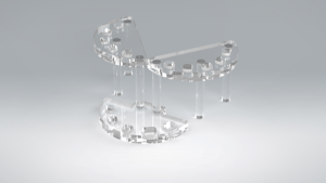 Clear acrylic medical display stand with layers and cut outs for products