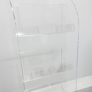 Floor Standing Brochure Display 2 Pharmaceutical Display - Manufactured in opal acrylic with sections for different wound care products. Hinged lid for ease of access to drop feeder sections.