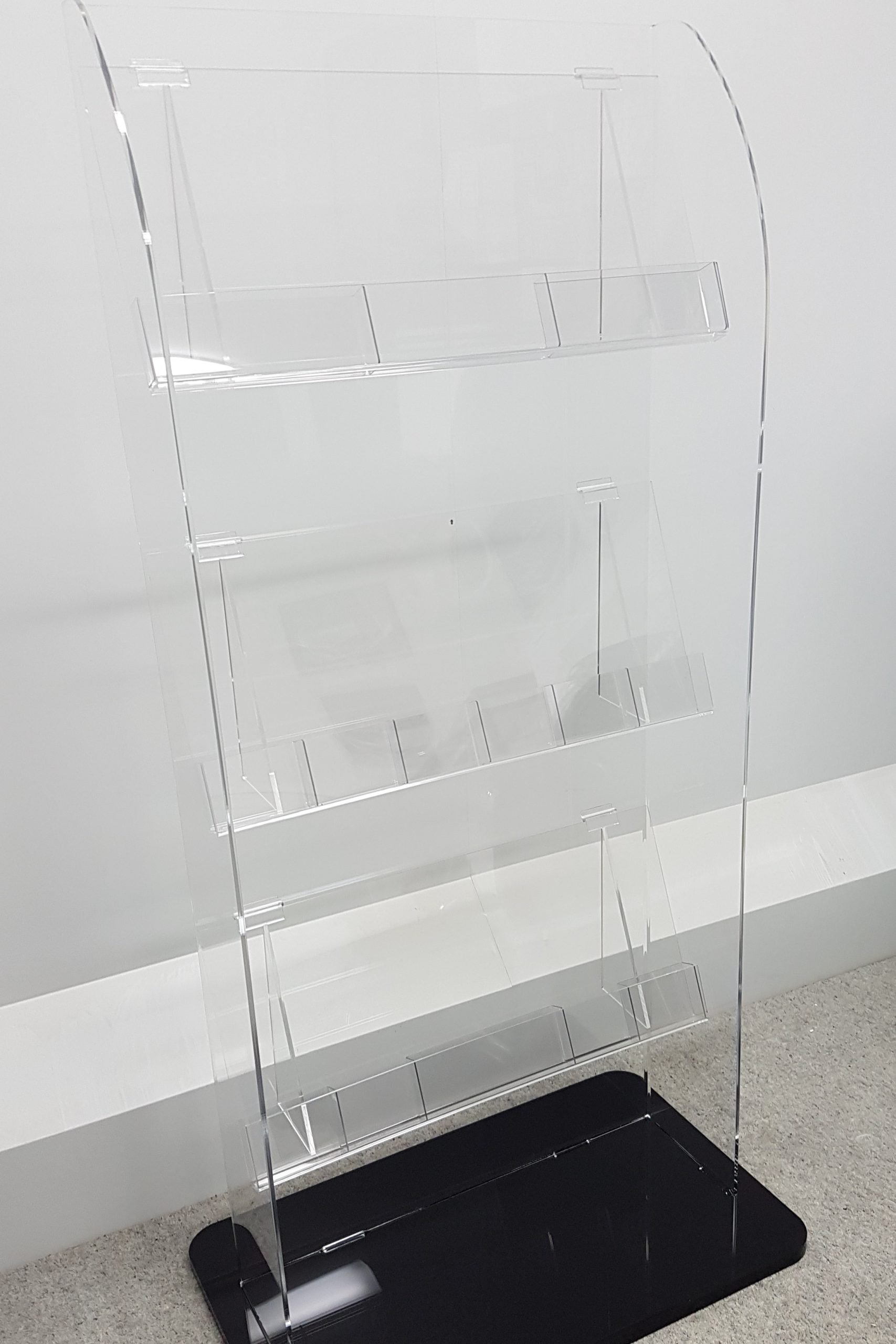 Pharmaceutical Display - Manufactured in opal acrylic with sections for different wound care products. Hinged lid for ease of access to drop feeder sections.