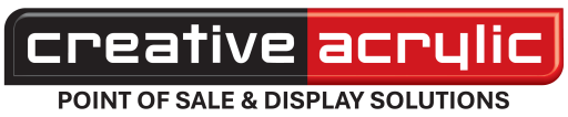 Creative Acrylic Company Logo Black Red and White with company slogan underneath