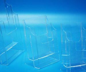 2-tier free standing, coutner top brochure holders manufactured in clear acrylic