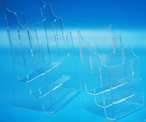 3-tier free standing, counter top brochure holders manufactured in clear acrylic