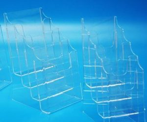 4-tier free standing, counter top brochure holders manufactured in clear acrylic