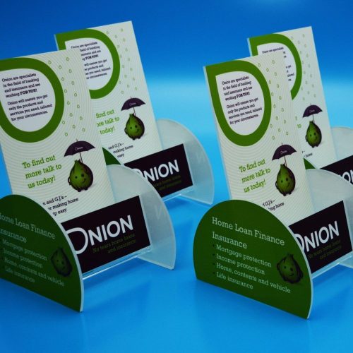 Acrylic brochure holders with custom decals