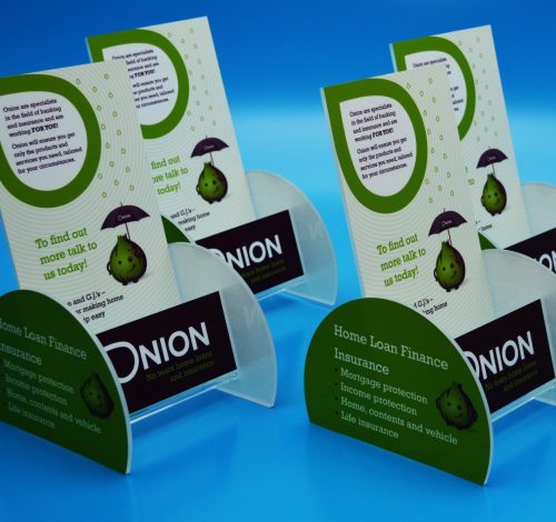 Acrylic brochure holders with custom decals