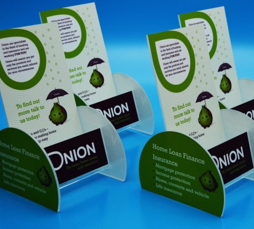 Acrylic brochure holders with custom decals