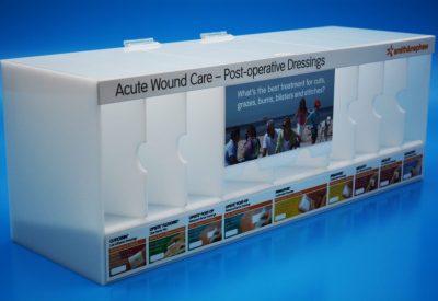 Pharmaceutical display unit with individual product pockets