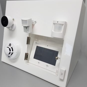 White acrylic product demonstration display with functioning products