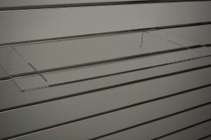 Clear acrylic slat wall flat shelf, empty