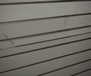 Clear acrylic slat wall flat shelf, empty