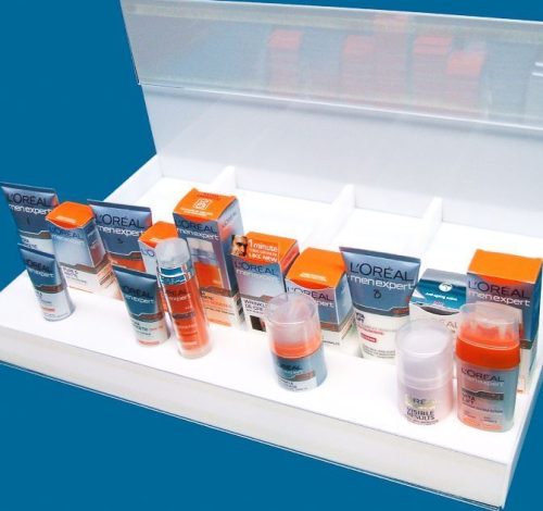 Shelf top product promoter with individual product sections and sleeves for marketing