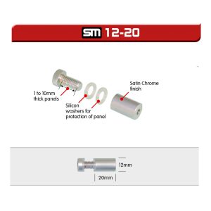 satin chrome sign mounts used to mount displays to the wall