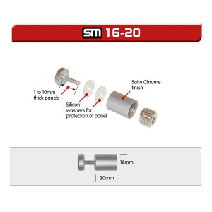 satin chrome sign mounts used to mount displays to the wall