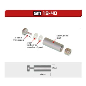 satin chrome sign mounts used to mount displays to the wall