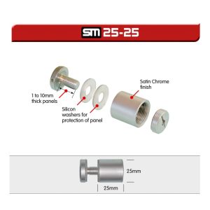 satin chrome sign mounts used to mount displays to the wall