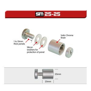 satin chrome sign mounts used to mount displays to the wall