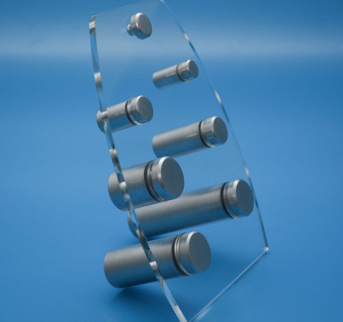 Sign Mounts Satin chrome sign mount range, used for mounting poster traps and other items to the wall