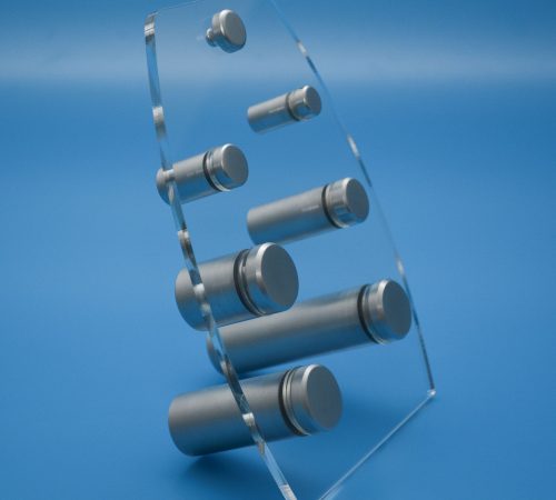 Sign Mounts Satin chrome sign mount range, used for mounting poster traps and other items to the wall