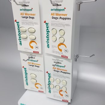 Opal acrylic product display unit with metal hooks for displaying product