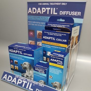Custom acrylic display stand for promoting veterinary products