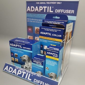 Custom acrylic display stand for promoting veterinary products