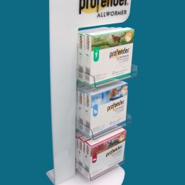 Acrylic display stand with 3 PET-G pockets holding product