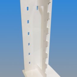 White acrylic sunglass display stand that can be flat packed