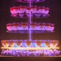 Tiered acrylic hospitality display with aftermarket lighting added