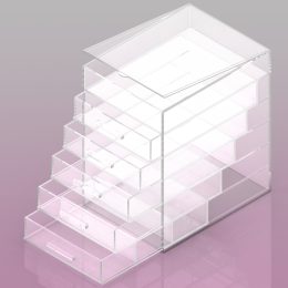 Render of a custom acrylic make-up display stand manufactured for retail environment