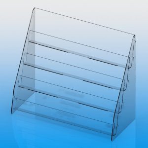4 Tier Greeting Card Display Stand made in transparent plastic, flatpack/collapsable design.