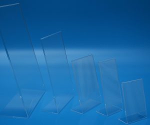 Slanted Menu Portrait Slanted/lean back menu and leaflet holder, manufactured in clear acrylic and a range of page sizes
