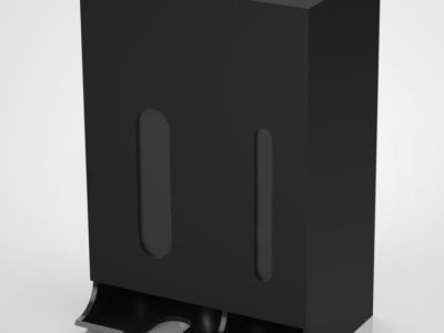 Black acrylic feminine product dispenser manufactured using solvent welding