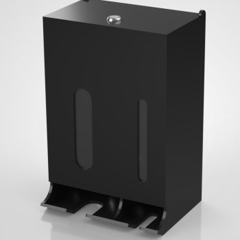 Black acrylic feminine product dispenser manufactured using solvent welding