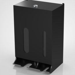 Black acrylic feminine product dispenser manufactured using solvent welding