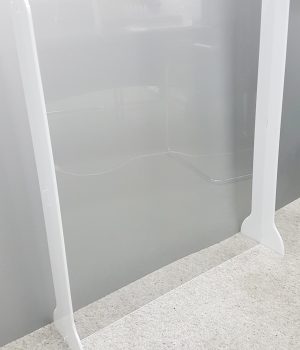 Standard free-standing sneeze guard manufactured from 3mm clear acrylic and 6mm opal acrylic