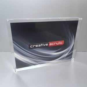 A4 landscape magnetic photo frame manufactured using two panels of 20mm clear acrylic.